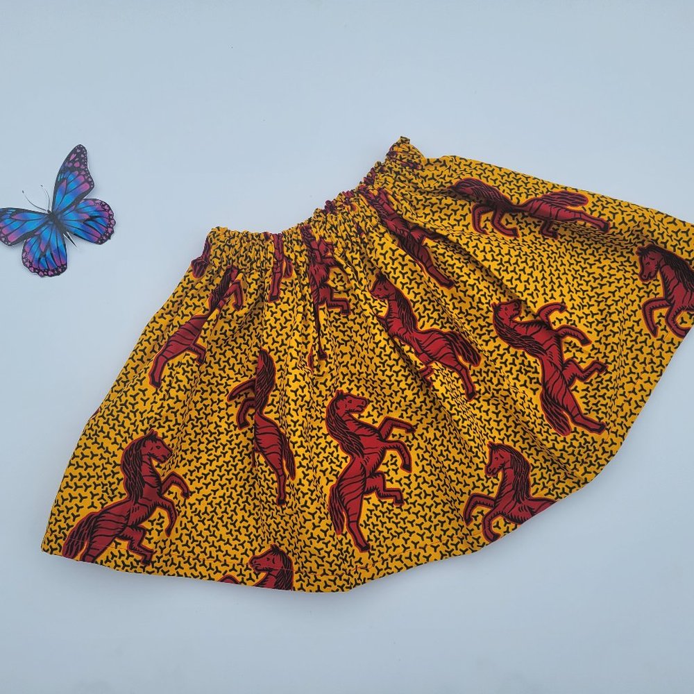 Unique Ankara Girls Horse Print Skirt with Elastic Waist 4-6 years.